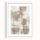 Modern abstract wall art collection featuring a geometric design in muted colors, presented in a sleek white frame with a mat, ideal for contemporary decor.
