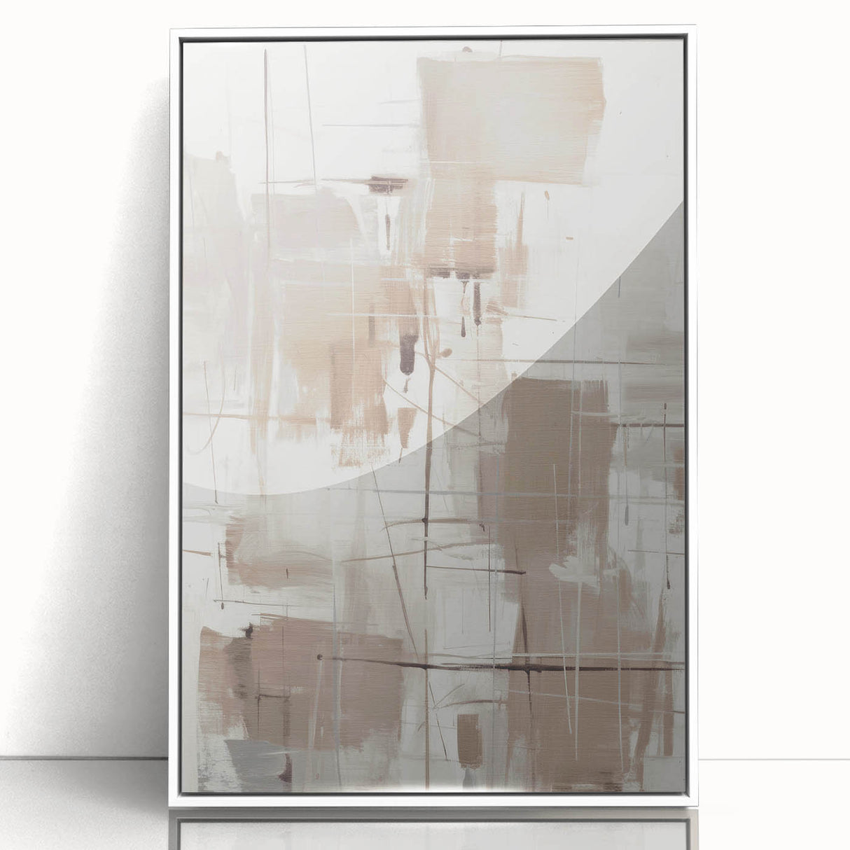 Framed acrylic wall art featuring an abstract modern design in vibrant colors, showcasing geometric shapes and lines, ideal for contemporary home decor.