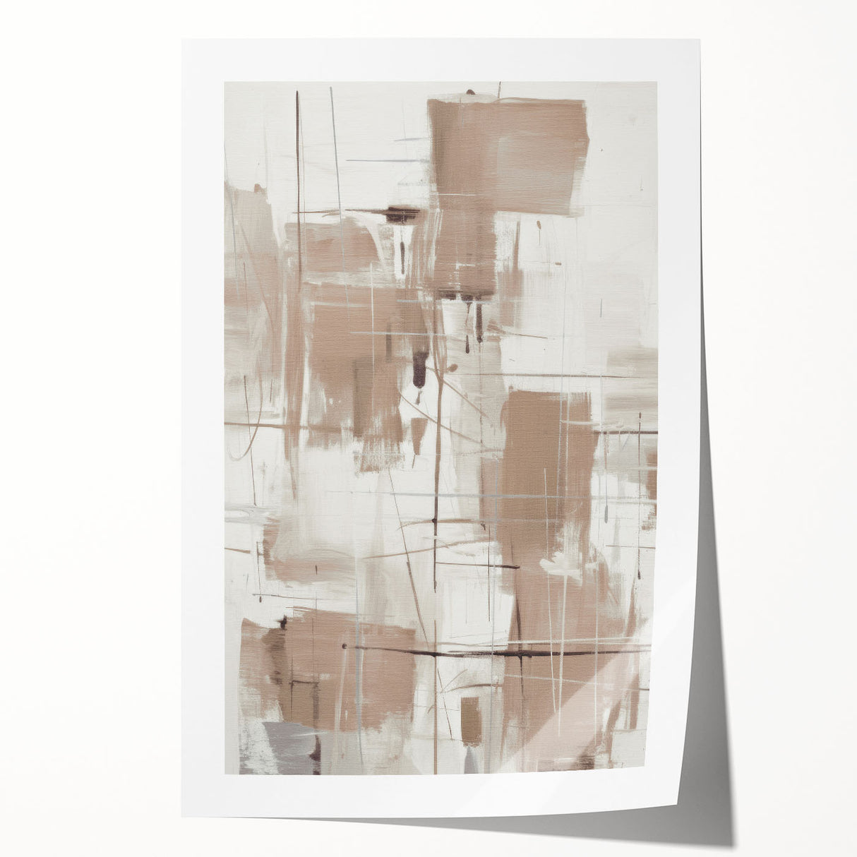 Abstract modern wall art print showcasing vibrant geometric shapes and colors in a rolled format, perfect for contemporary home decor and artistic expression. Ideal for enhancing living spaces or offices with a stylish, unique aesthetic.