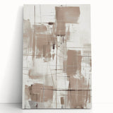 Abstract modern design wall art collection featuring vibrant colors and geometric shapes on stretched canvas, leaning against a neutral wall, ideal for contemporary home decor.