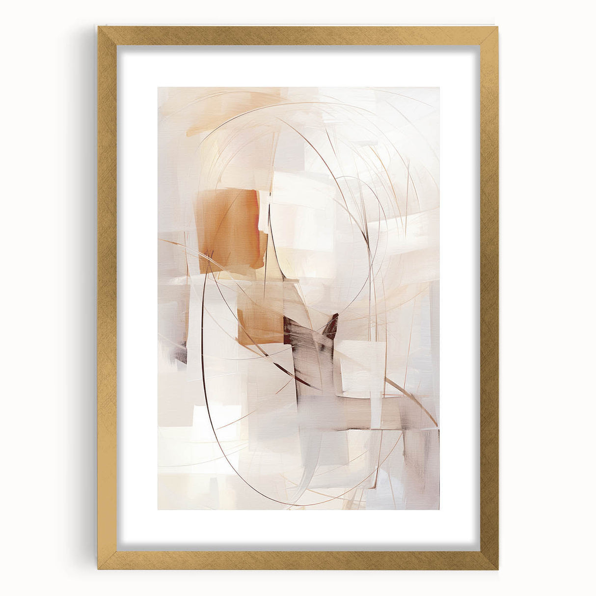 Abstract modern wall art design in a gold frame, showcasing geometric shapes and vibrant colors. This collectible piece adds a contemporary touch to home decor, perfect for living spaces or galleries.