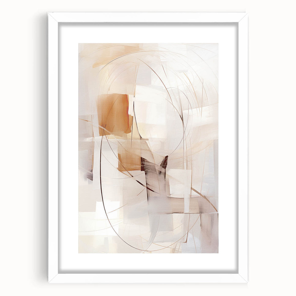 Abstract modern wall art collection featuring a framed design with a white mat, showcasing geometric shapes in vibrant colors, perfect for contemporary decor.