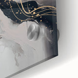 Close-up of an abstract modern wall art piece showcasing vibrant colors and intricate patterns, displayed on acrylic glass for a glossy finish, perfect for contemporary decor.