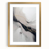 Abstract modern wall art collection featuring a gold-framed piece with a mat, showcasing geometric patterns and vibrant colors, ideal for contemporary decor.