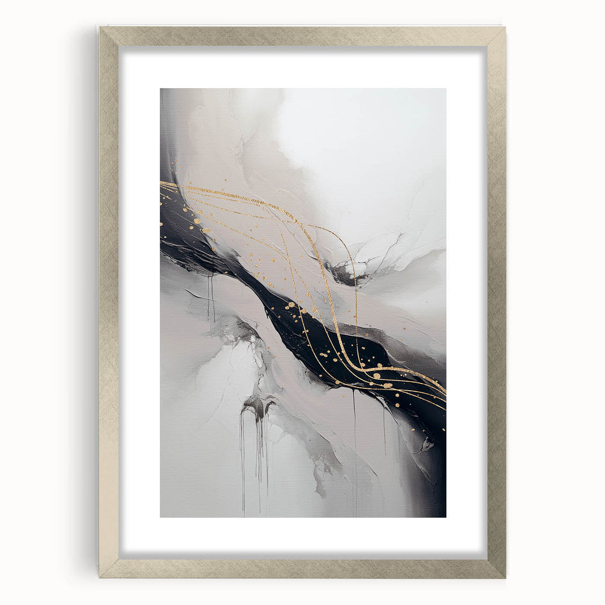 Framed abstract modern wall art in a silver frame with a mat, showcasing vibrant colors and geometric patterns, perfect for contemporary home decor.