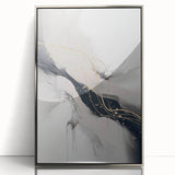 Framed wall art featuring an abstract modern design in silver, showcasing elegant shapes and textures that enhance contemporary decor, perfect for living spaces.