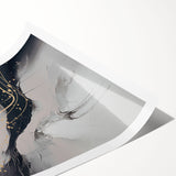 Abstract modern wall art print featuring a vibrant blend of blue, yellow, and red geometric shapes, elegantly rolled and ready for display. Ideal for contemporary home decor.