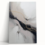 Abstract modern wall art featuring vibrant colors and geometric shapes, displayed on a stretched canvas and leaning against a neutral wall, ideal for contemporary home decor.