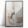 Framed abstract modern wall art featuring geometric shapes in black and white with a sleek acrylic front, perfect for contemporary home decor or office spaces.