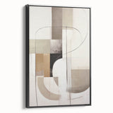 Framed abstract modern wall art featuring a black design with geometric shapes, displayed from a side view, ideal for contemporary home decor.