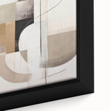 Close-up of a framed abstract modern wall art piece showcasing vibrant colors and geometric shapes, enhancing contemporary home decor with its unique design.