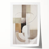 Abstract modern wall art showcasing vibrant geometric shapes in shades of blue, orange, and yellow, rolled and ready for framing, perfect for contemporary decor.