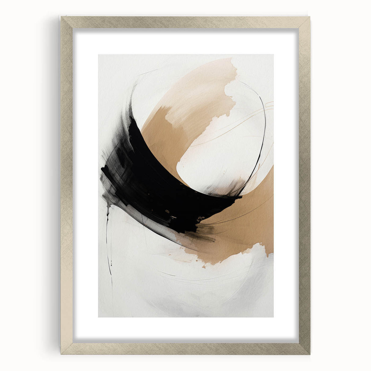 Abstract modern wall art collection featuring a silver-framed piece with a mat, showcasing intricate geometric patterns that enhance contemporary decor aesthetics.