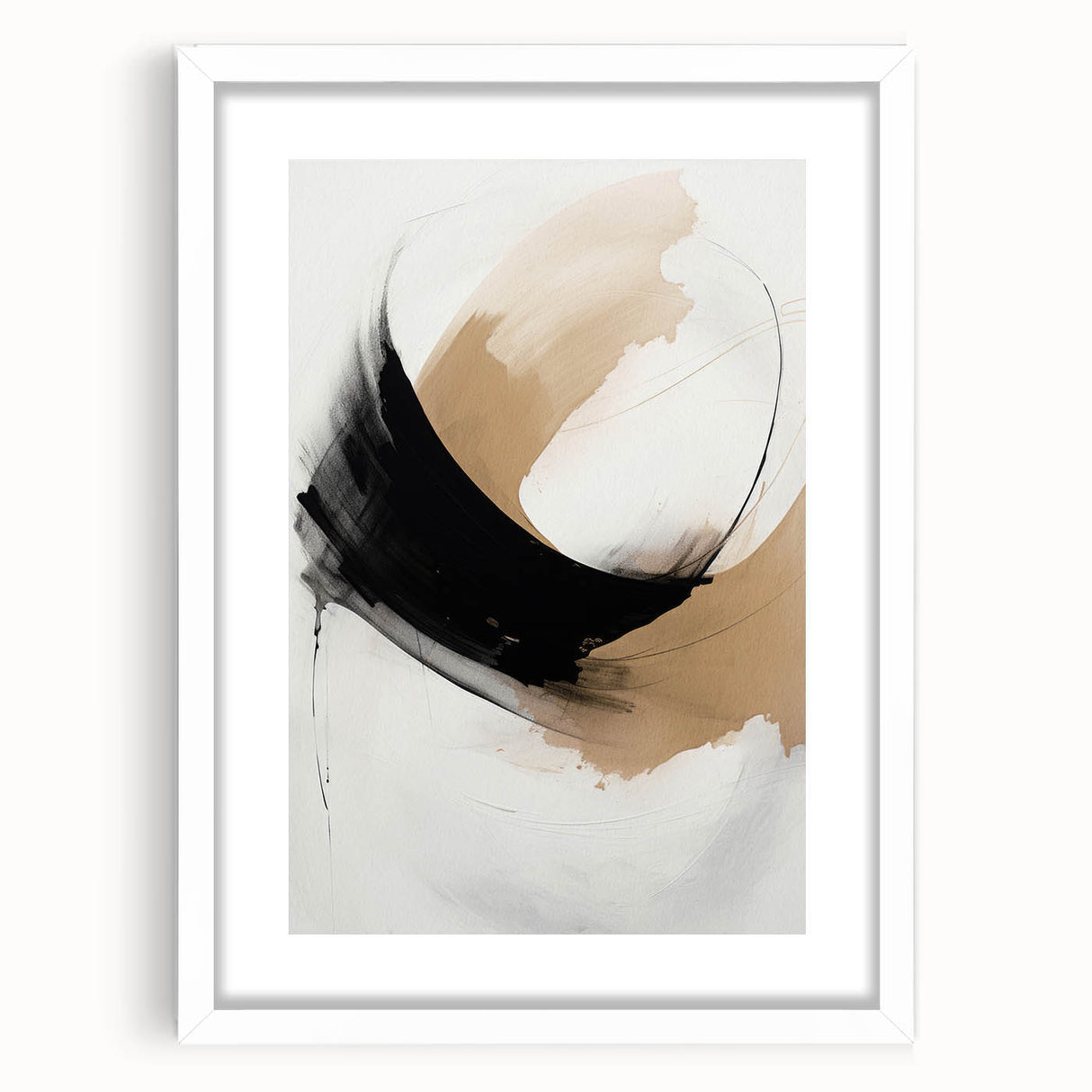 Abstract modern wall art collection featuring a framed piece with a white mat, showcasing vibrant geometric patterns and colors, perfect for contemporary home decor.