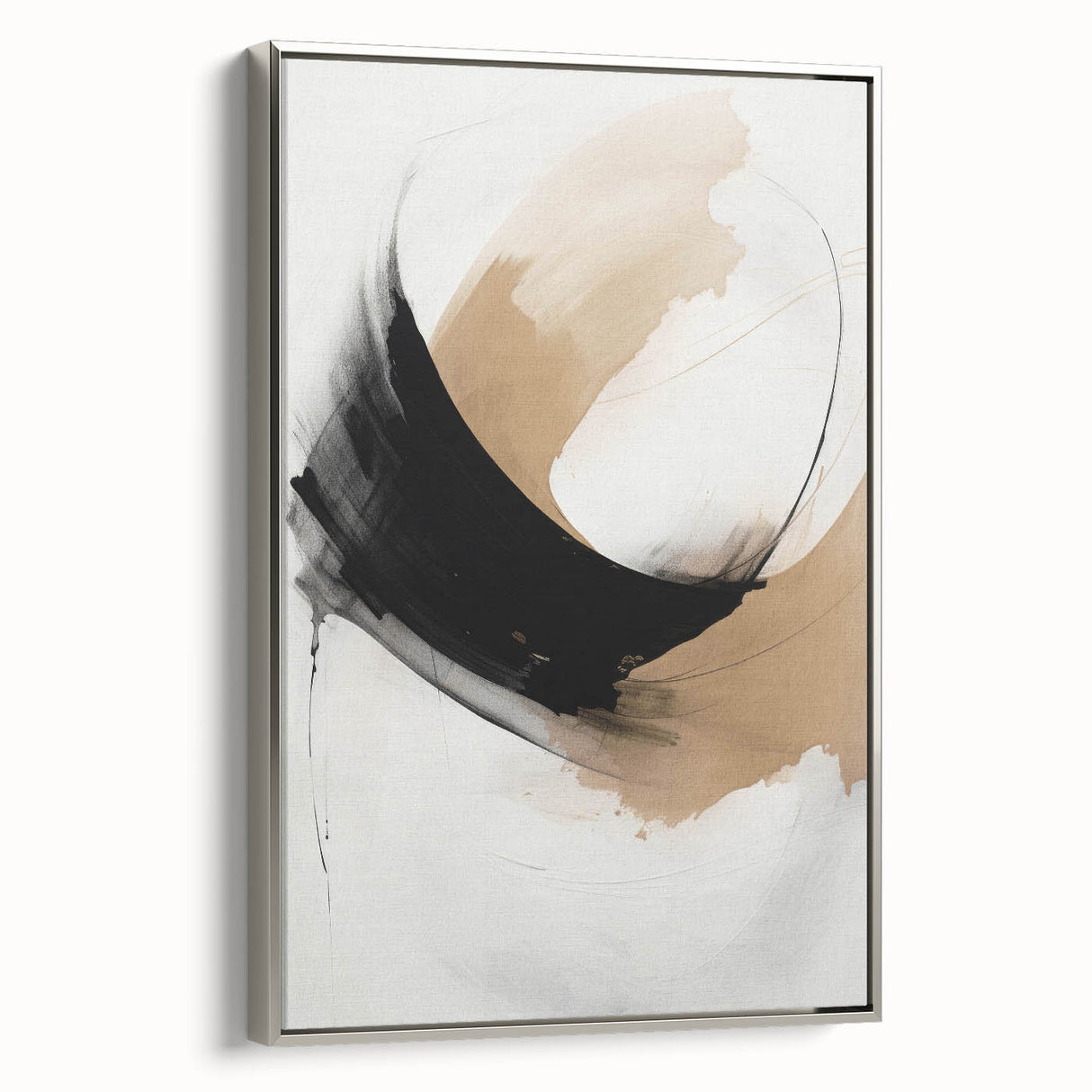 Abstract modern wall art collection featuring a framed canvas with a sleek silver frame, showcasing vibrant colors and geometric patterns, perfect for contemporary decor.