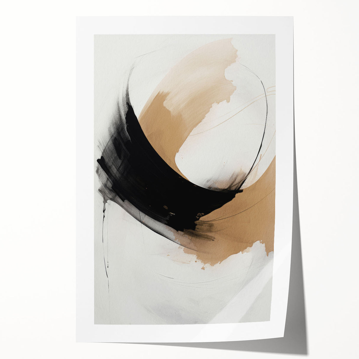 Abstract modern wall art print showcasing vibrant geometric shapes in bold colors, rolled and ready for display, perfect for contemporary home decor.