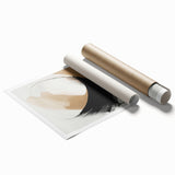 Abstract modern wall art print showcasing vibrant geometric shapes in bold colors, rolled for easy transport and display, ideal for contemporary home decor.