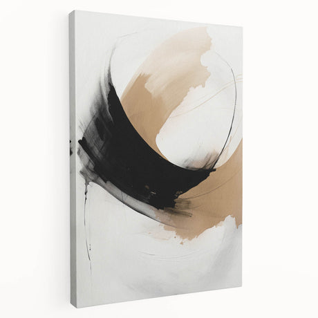 Abstract modern wall art design in vibrant colors, featuring geometric shapes and fluid patterns on stretched canvas, displayed in a stylish side view.