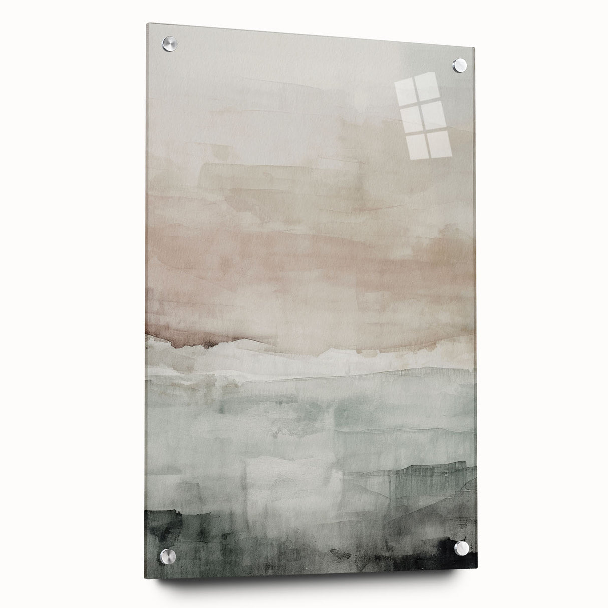 Abstract modern wall art collection featuring vibrant colors and geometric shapes displayed in a sleek acrylic glass frame, emphasizing contemporary design.