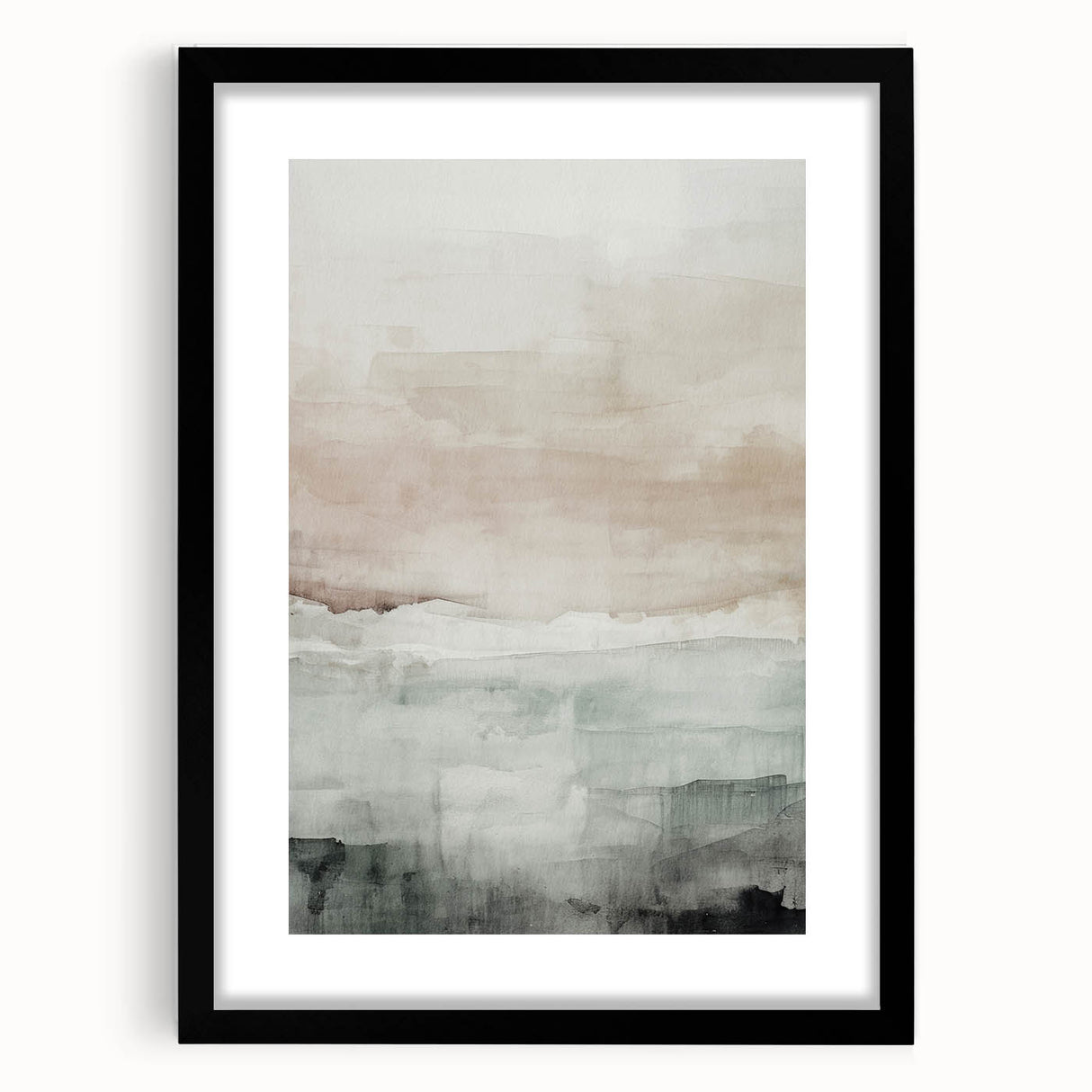Framed abstract modern wall art collection featuring a black frame and mat, showcasing vibrant geometric patterns and colors, ideal for contemporary decor.