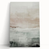 Abstract modern wall art collection featuring vibrant colors and geometric shapes on stretched canvas, elegantly leaning against a wall in a bright interior.