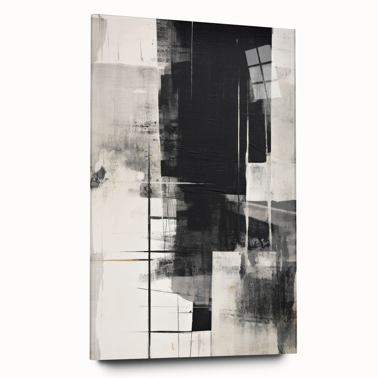 Abstract modern wall art collection displayed in an acrylic frame, showcasing vibrant colors and geometric patterns, ideal for contemporary home decoration.