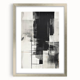 Abstract modern wall art collection framed in silver, showcasing a minimalist design with a mat, ideal for contemporary home decor. Perfect for enhancing any living space.