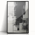 Framed abstract modern wall art collection featuring bold geometric shapes in black and white, designed to enhance contemporary interiors with a sleek aesthetic.