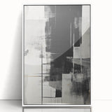 Framed abstract modern wall art design featuring vibrant colors and geometric shapes, displayed against a white background, ideal for contemporary home decor.