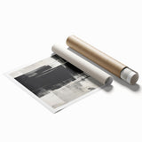 Abstract modern design wall art collection featuring vibrant geometric shapes in bold colors, rolled and ready for framing to enhance contemporary home decor.