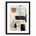 Framed abstract modern wall art design in black, featuring geometric patterns and a textured mat, ideal for contemporary home decor and stylish interiors.