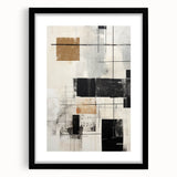 Framed abstract modern wall art design in black, featuring geometric patterns and a textured mat, ideal for contemporary home decor and stylish interiors.