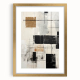 Abstract modern design wall art collection featuring a gold frame and mat, showcasing vibrant colors and geometric patterns, perfect for contemporary decor.
