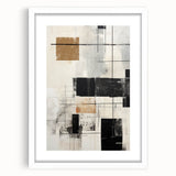 Abstract modern wall art collection framed with a white mat, showcasing geometric shapes in vibrant colors, ideal for contemporary home decor.