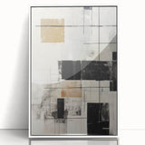 Framed abstract modern wall art featuring a vibrant geometric design in white and blue, showcasing a sleek acrylic finish, perfect for contemporary decor.