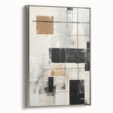 Framed abstract modern wall art design showcasing a silver color palette, perfect for contemporary decor. Side view highlights the sleek frame and textured canvas.