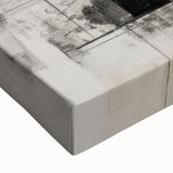 Close-up view of an abstract modern design wall art collection on stretched canvas, showcasing vibrant colors and intricate patterns, ideal for contemporary home decor.