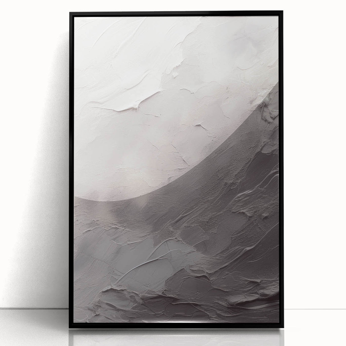 Framed abstract modern wall art design featuring a sleek black frame and vibrant colors, ideal for contemporary home decor, displayed from a front view.