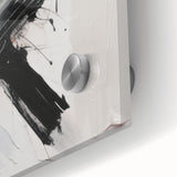 Close-up of an abstract modern wall art design featuring vibrant colors and geometric shapes, displayed on acrylic glass for a sleek, contemporary look.