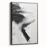 Framed abstract modern wall art collection showcasing a black design with sleek lines, displayed from a side view, perfect for contemporary home decor.