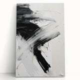 Abstract modern wall art featuring a vibrant color palette of blues and oranges, displayed on a stretched canvas, leaning against a neutral wall, adding contemporary flair to any space.