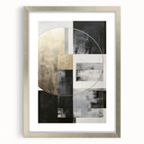 Elegant abstract modern wall art in a sleek silver frame with a mat, showcasing a geometric design. Perfect for contemporary home decor and stylish interiors.