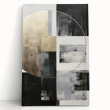 Abstract modern wall art collection featuring vibrant colors and geometric patterns on stretched canvas, elegantly leaning against a neutral wall backdrop. Perfect for contemporary home decor.