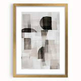 Abstract modern wall art design featuring a gold-framed piece with a mat, showcasing geometric patterns and vibrant colors, perfect for contemporary decor.