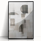 Framed abstract modern wall art design featuring vibrant colors and geometric shapes, displayed in a sleek black frame, perfect for contemporary home decor.