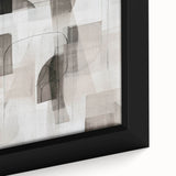 Close-up of a framed abstract modern wall art piece showcasing vibrant colors and geometric shapes, perfect for contemporary home decor accents.