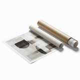 Abstract modern wall art print in vibrant colors featuring geometric shapes and fluid lines, rolled and ready for framing, ideal for contemporary home decor.