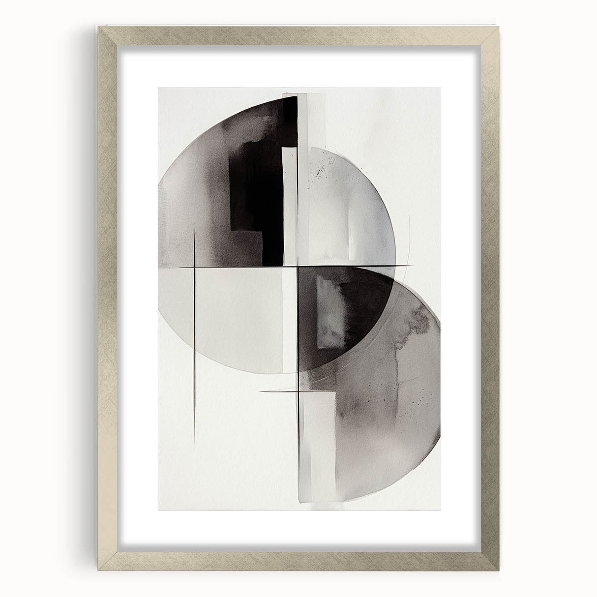 Abstract modern wall art design featuring a sleek silver frame with a mat, showcasing vibrant colors and geometric patterns, perfect for contemporary home decor.