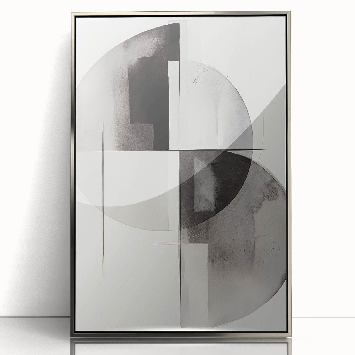 Framed abstract modern wall art with a silver acrylic finish, showcasing vibrant colors and geometric patterns, perfect for contemporary home decor.
