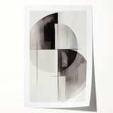 Abstract modern wall art print showcasing vibrant geometric patterns in rich blues and golds, rolled and ready for display, perfect for contemporary decor.